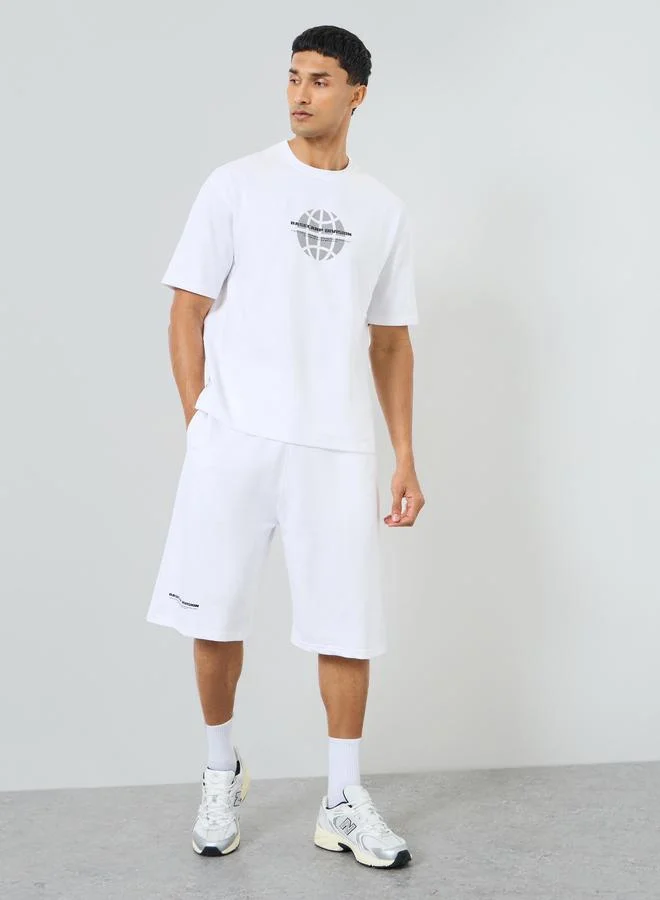 Styli Men White Graphic Print T-Shirt and Shorts Co-Ords